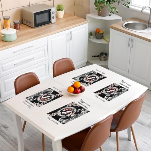 Feelyou Japanese Koi Fish Placemats Set Set of 4 18"x12" - color: Black Pink Red