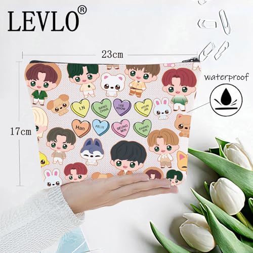 LEVLO Korean Group Stay Cosmetic Makeup Bag Korean Group Fans Gift Korean Group Cartoon Member Makeup Zipper Pouch Bag (SK Bag) - color: SKZ Bag
