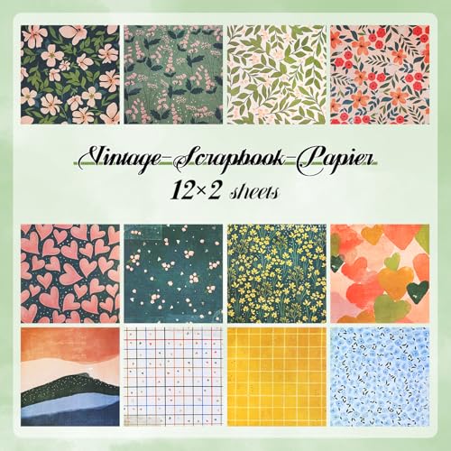 24Pcs 6×6 Scrapbook Paper Pad Decorative Decoupage Paper Pink Yellow Floral Pattern Pack Scrapbook Supplies For DIY Photo Album Decor Art Junk Journal Supplies,Card Making Scrapbooking Craft
