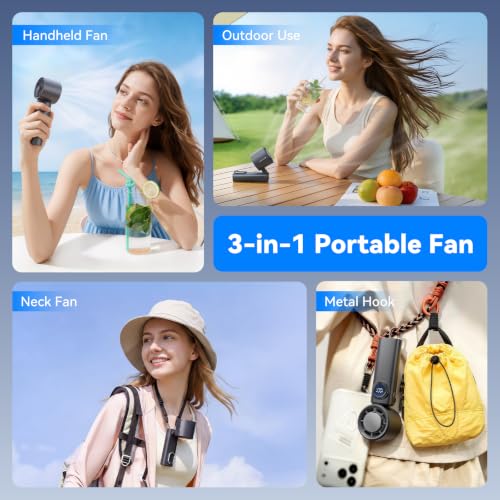 MUXNW Mini Handheld Portable Personal Fan,HD Display 100 Speed Levels - color: soot black