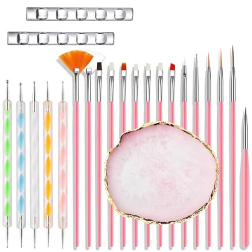 23 Piece Nail Art Tools Set Resin Nail Art Palette Nail Art Brush 2-way Acrylic Silicone Engraving Pen Dotting Pen Tools DIY Home Salon Makeup Display Board Nail Art Kit (pink) - color: pink