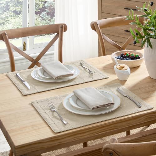 ZeeMart Linen Checked Farmhouse Placemats Set of 4, Oatmeal 13x19in - color: Oatmeal, size: Set of 4