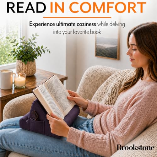 Brookstone Tablet Lap Cushion - Tablet/Phone/Ebook Holder for Bed, Flights, and Travel, Memory Foam Lap Desk for Reading and Hands Free Viewing, Compatible iPad and Kindle Accessories, Purple - color: Purple