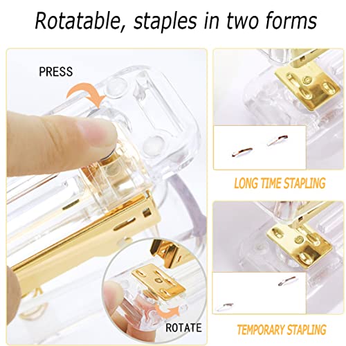 Gold Desk Accessories, Acrylic Stapler, Staple Remover, Tape Holder, Pen Holder, Ballpoint Pen, Scissor, Binder Clips, 1000pcs Staples, Phone Holder, Ruler, Transparent Glue and 300 Notes - color: Gold