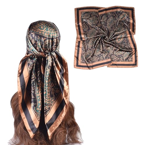 35 Inches Silk Head Scarf-Satin Hair Scarves Silk Bandana Scarf Headscarf for Women's Fashion Scarves - color: Brown-large Cashews