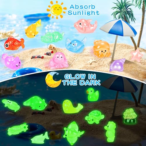 120PCS Luminous Mini Ocean Resin Animals 20 Style Glow in The Dark Tiny Sea Animal Figurines Miniature Plastic Animals Aquarium Decoration for DIY Crafts Fish Tank Potted Fairy Garden Dollhouse - color: 120pcs-ocean