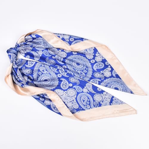 35 Inches Silk Head Scarf-Satin Hair Scarves Silk Bandana Scarf Headscarf for Women's Fashion Scarves - color: Medium Cashew Nut - Blue
