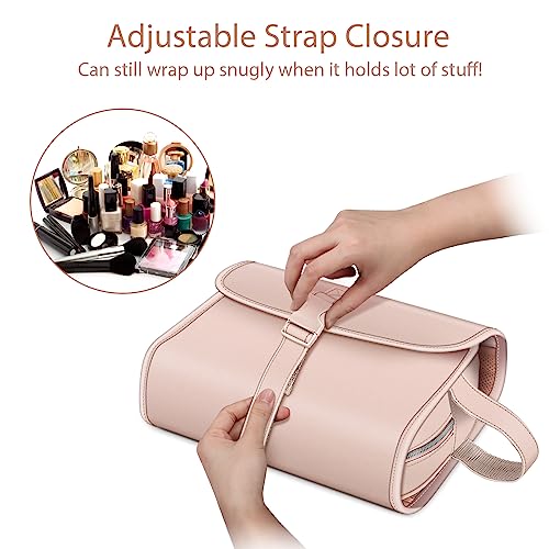 FINTIE Hanging Toiletry Bag Portable Travel Cosmetic Makeup Organizer - color: Pink