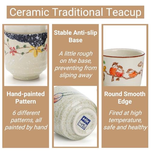 6 Pieces Japanese Tea Cups, 6 Oz Ceramic Coffee Cup - size: 3’’D x 2.8’’H