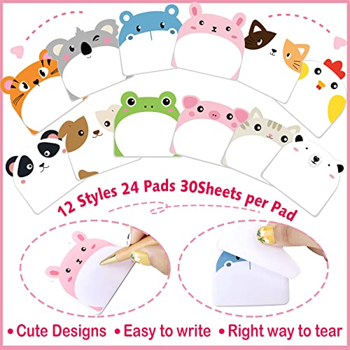 Yinder 24 Pads Animal Sticky Notes, Cute Cartoon Memo Self Adhesive - color: Multicolor, size: Classic Animals