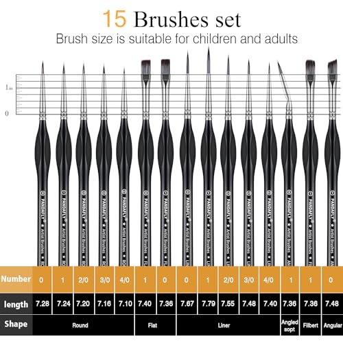 PANDAFLY Detail Paint Brushes Set for Fine Detailing & Art Painting, 15pcs - size: 15 Size