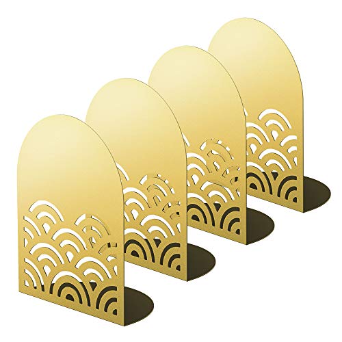 QiMing Ukiyoe Auspicious Clouds Bookends for Books,2 Pair Metal Wavy Pattern Book Holders for Office Shelves Adults & Kids Gift(Gold*2) - color: Gold#2