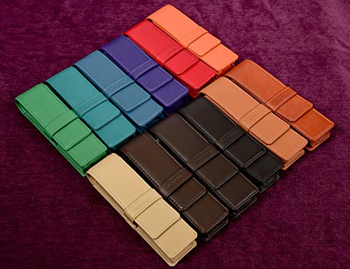 DiLoro Leather Pen Case Pouch Holder for Two Fountain Ballpoint Rollerball Pens or Pencils (Tan) - color: Tan