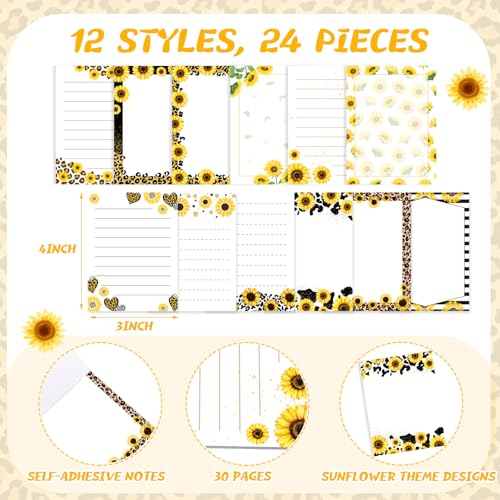 Gilprop 24 Pcs Sunflower Sticky Notes Gift, Cartoon Self Stick Notepads - style: Sunflower