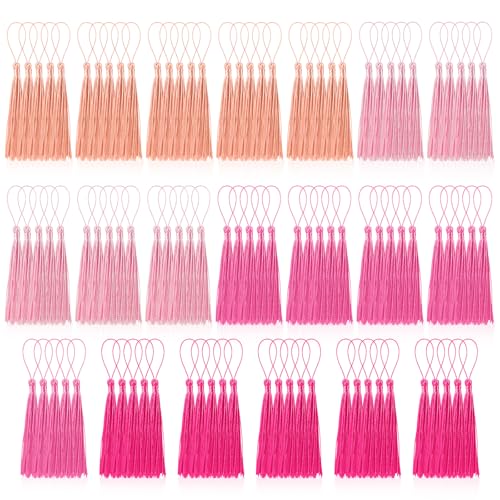 100 Pcs Bookmark Tassels Bulk Pink Series Soft Craft Silky Handmade Mini Tassels for Jewelry Making with Loops for DIY Craft Accessory Dress Decoration - color: Pink Series