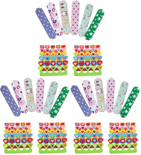 6 Pieces Colorful Girly Mini Emery Nail Files + 6 Pairs Heart Design Toe Separators Manicure/Pedicure Kit Kid Spa Party (Pack of 3) - size: 12 Piece Set (Pack of 3)