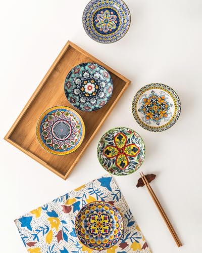 10 OZ Small Snack Bowls/Dishes Set of 6 - Ceramic Colorful Bowls for Side Dishes, Ice Cream, Dessert, Appetizers, Dips and Sauces, Dishwasher & Microwave Safe - Bohemian Style - size: 10oz / 5.75''