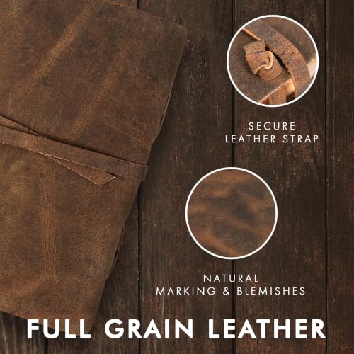 ELIZO Vintage Leather Bound Journal for Men & Women, Book of Shadows Grimoire Journal, Strap Closure-200 Handmade Deckle Edge Pages Genuine Leather Sketchbook Notebook, Teak Brown, 6X8 Inches - size: 6x8 (Strap Closure)