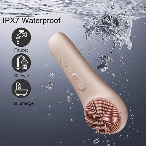 Silicone Facial Cleansing Brush，500mAh Rechargeable Face Scrubber，IPX7 Waterproof Electric Face Scrubber with 5 Adjustable Levels,for Deep Cleaning,Exfoliating & Massaging (Brown) - color: Brown