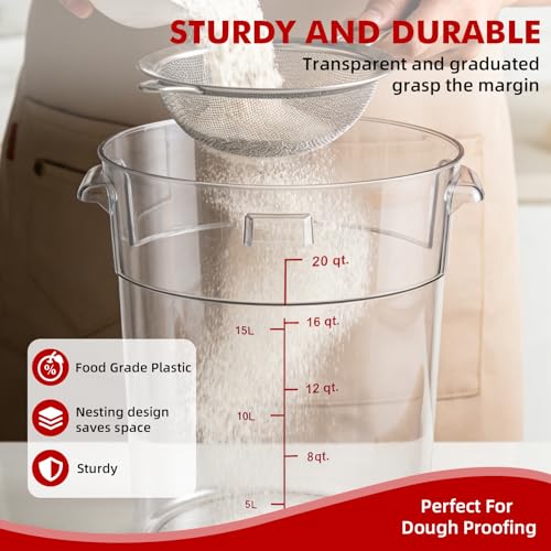 2 Pack Square Food Storage Container With Lid,12-22 Quart Commercial Storage Box With Scale & Handle,Cake Making,Dough Marinating Meat,Kitchen Supplies (Polycarbonate, Round 22 Quart) - color: Polycarbonate, size: Round-21 Quart