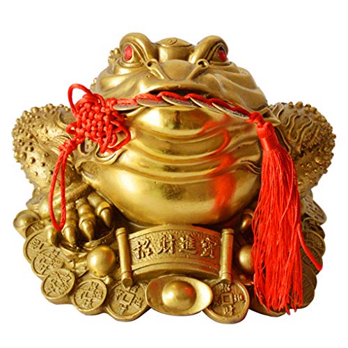 Brass Feng Shui Money Frog Three Legged Wealth Traditional Frog Money Toad Statue with Set of 5 Lucky Charm Ancient Coins on Red String Home Car Fengshui Decor (B1 Money Frog) - color: B1 Money Frog