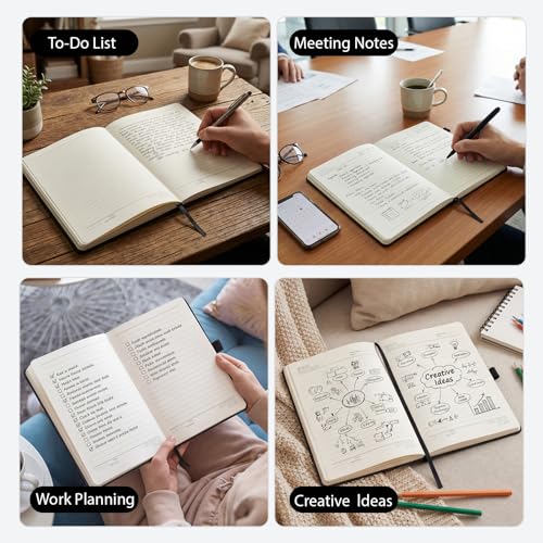 Thboxes 6 Pack A5 Lined Journal Notebooks, Hardcover, 160 Pages, Black - color: Black 6pack