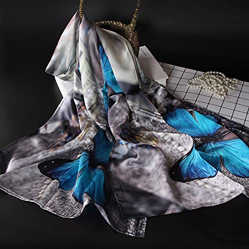 ANDANTINO 100% Silk Long Scarf-Women Large Oblong Shawls with Gift Packed - color: Blue Butterflies