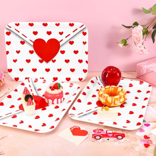 JarThenaAMCS 3Pcs Valentine' s Day Serving Trays Reusable Serving Dishes Red Heart Love Letter Platter for Wedding Party Sharing Snacks Fruits Dessert, 13 x 10 Inch - style: Heart Love Letter