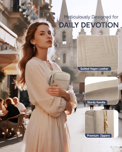 BellaHold Bible Cover Case for Women Quilted Bible Case with Handle Strap - color: Desert Taupe, size: M/L