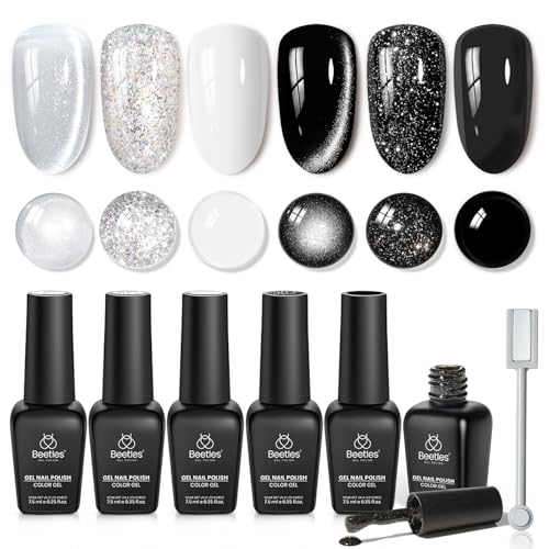 Beetles White Black Gel Polish Set, 6 Colors Fall Silver Cat Eye - color: A - Mixed Finishes | | Twilight Gleam