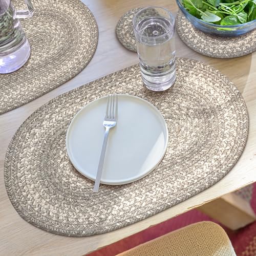 Homespice Grey Cloud Jute Braided Placemats, Oval 13x19 Set of 4 - color: Grey Cloud
