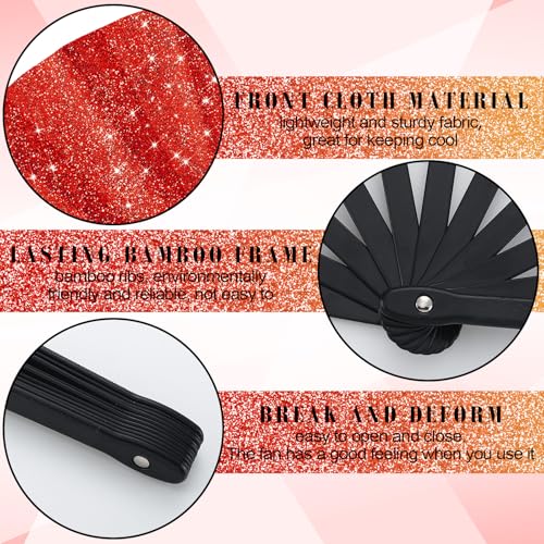 Maitys 2 Pack Foldable Fans for Rave Dancing,Red,Glitter Pattern - color: Red, style: Glitter Pattern