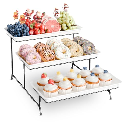 Bumusty 3-Tier Melamine Serving Tray Set, 14 x 7 in, Black Stand - color: Black, size: 14" x 7"