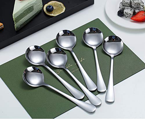 Kyraton 6-Piece Stainless Steel Round Soup Spoons - Dinner & Table Spoons, Silverware Set, Dishwasher Safe - color: 1. 6 pieces silver