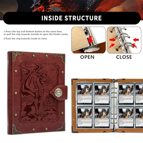 DUROTAN Trading Card Binder-4 Pocket Can Hold 240 Cards Portable Card - color: 2-DragonKing-Red