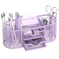 SUPEASY Mesh Desk Organizer, Pen Holder for Desk with 2 Drawers, Purple - color: Lilac Purple