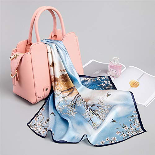 ANDANTINO 100% Mulberry Silk Scarf -21” Square Neckerchief with Gift Packed - color: Flower&tree