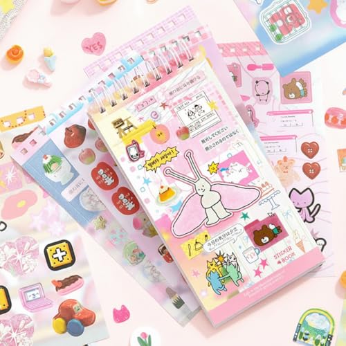 20 Sheets INS Style Cute Cartoon Sticker Book – Kawaii Stickers for Journaling Junk Journal Scrapbooking Planner DIY Crafts - color: Pink