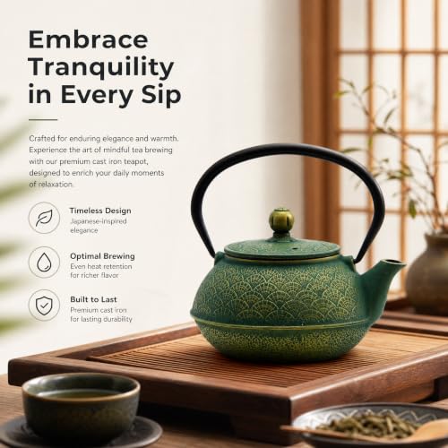 30.4oz Small Cast Iron Tea Kettle Teapot for Stovetop,Green Tea Pot