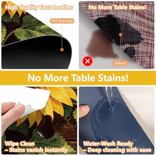 Peacoblue Placemats Set of 4,Faux Leather Countryside Flowers Design - style: Sunflowers and Countryside Flowers
