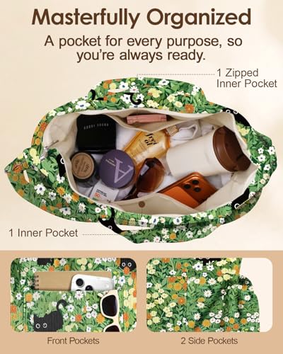 Miss Adola Corduroy Crossbody Tote Bag for Women - color: Floral-cats