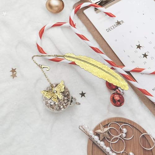 Initial Letter and Butterfly Charm Metal Feather Bookmark (Gold-J) - style: Gold-J