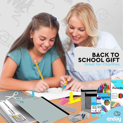 Enday Back to School Supplies for Kids, School Supply Box Grades K-5 (Grey, 1 Kit) - color: Grey, size: 1 Kit