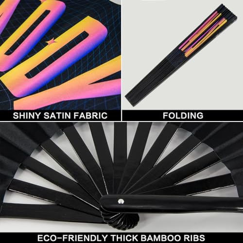 UV Glow Rave Fan, Bamboo Folding Clack Hand Fans Foldable for Men Women, Poping Fan for EDM Festival Line Dance Decoration, (Rave Daddy, Large 13") - color: Rave Daddy, size: Large 13"