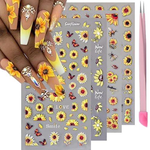Flower Nail Stickers for Nail Art Sunflowers Nail Decals for Women - color: Colorful-09