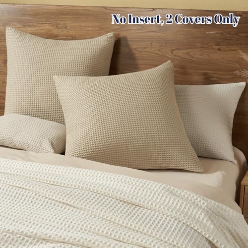 PHF Cotton Waffle Euro Shams 26" x 26", Khaki, No Insert - color: Khaki, size: 26" x 26" (Pack of 2)