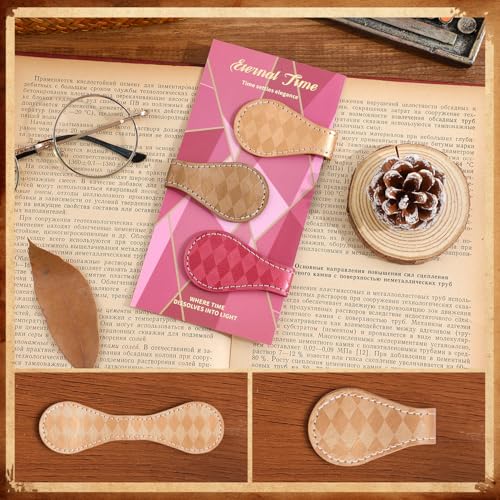 3PCS Vintage Magnetic Leather Bookmark, Leather Magnetic Bookmarks for Women, Magnetic PU Bookmarks Clip Book Accessories, Rhombic Pattern - style: Rhombic