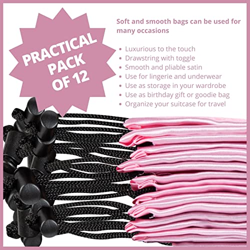 PALTERWEAR Satin Drawstring Bags with Toggle Closure (10x15 Inch, 12 Pack, Pink) for Delicate Items, Lingerie, Wigs, Shoes, Silk - color: Pink, size: 10 x 15 inches