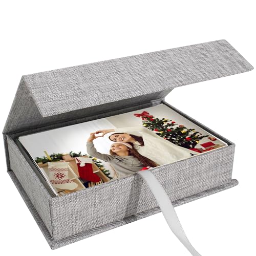Photo Storage Box 4x6, Linen Photo Box - Grey - color: Grey, size: 4"x6"