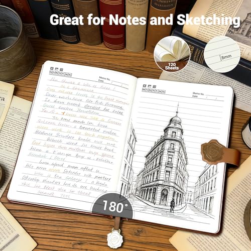 Aocii leather Journal for Women, A5 lined Daily Journal Notebook, Bullet Journaling for Writing, Hardcover Vintage Travel Journals, 224 Pages, Pen included (Brown) - color: Brown